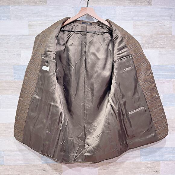 Barneys New York Wool Tweed Sport Coat Tan Brown Plaid Made In Italy Mens 38R - Picture 4 of 7